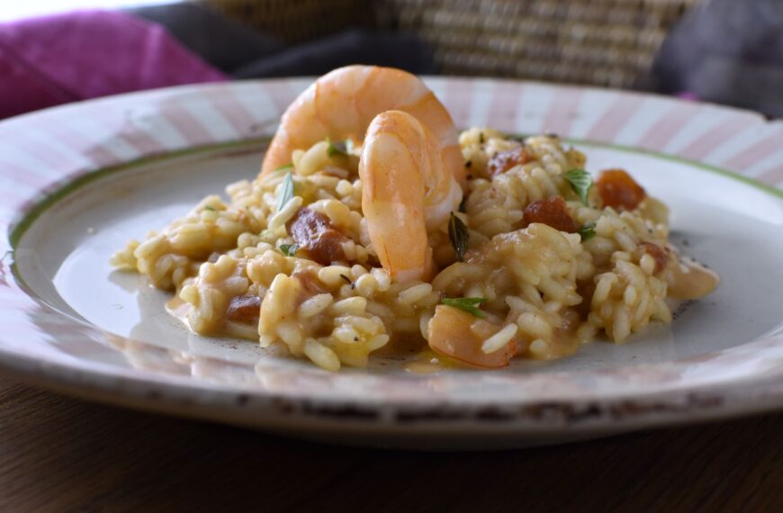 risotto with shrimps, roasted tomato and peppermint