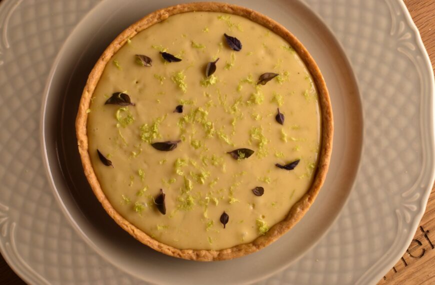 green lemon & purple basil curd tart
