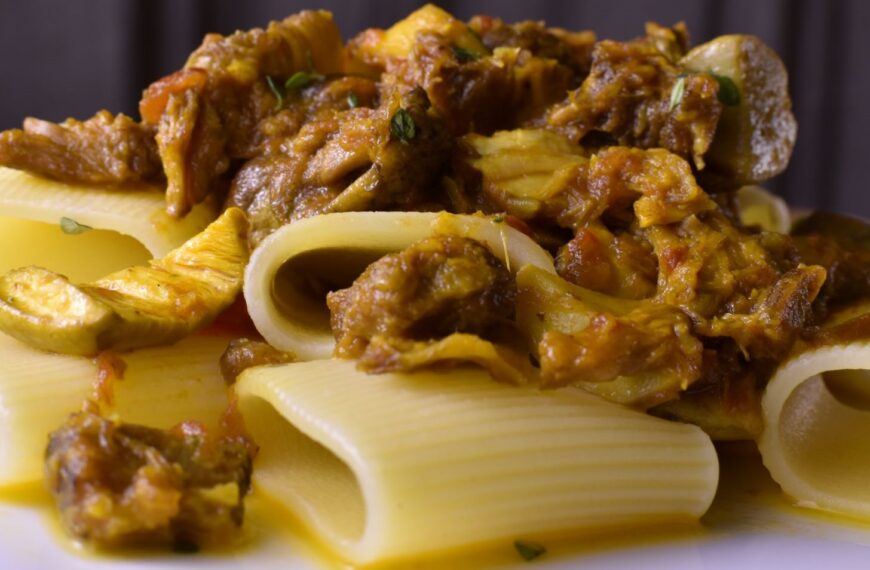 paccheri with goat ragù and wild mushrooms