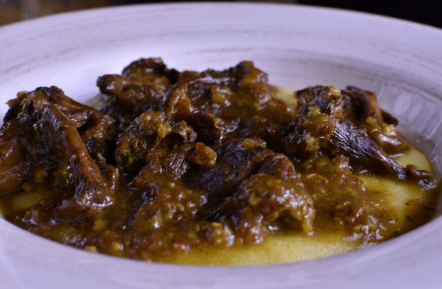 polenta with braised beef and chanterelles