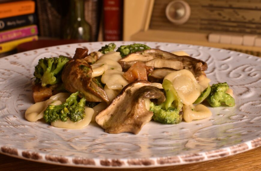 orecchiette with porcini, broccoli and guanciale