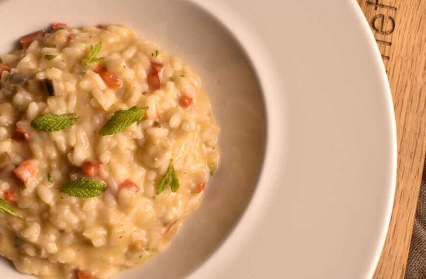 risotto with eggplant, red pepper and mint